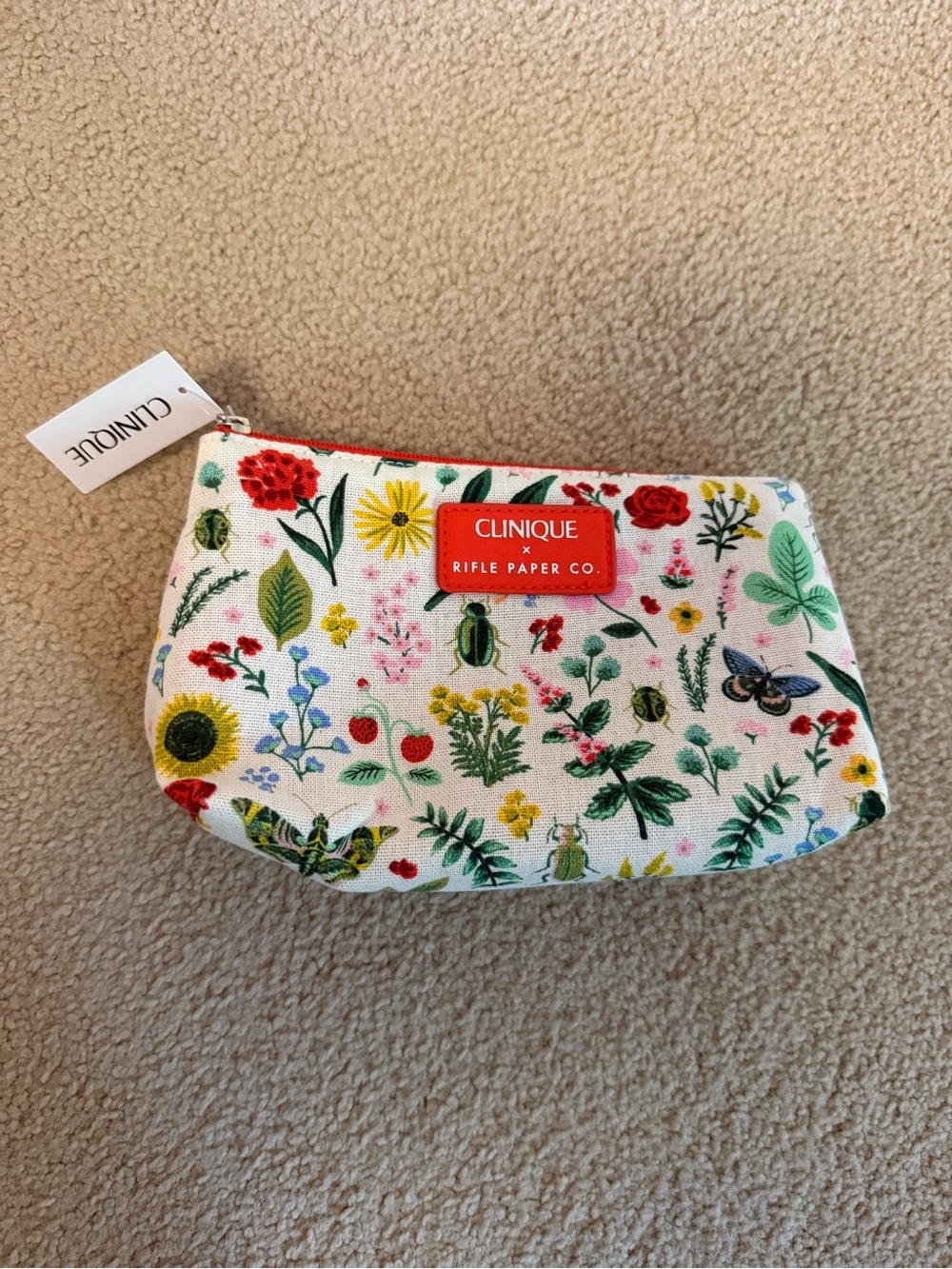 NWT Clinique x Rifle Paper Company Floral Makeup Bag with Zipper - Picture 2 of 6